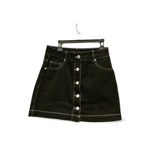 Forever 21 High-Waist Button-Front Denim Mini Skirt | Black | Size S